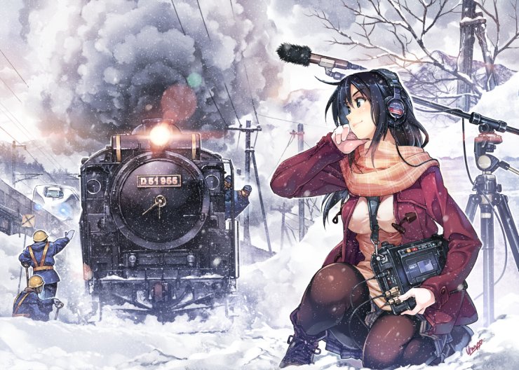 Anime i Manga - Konachan.com - 91055 hat headphones original pantyhose scarf snow train vania600.jpg